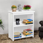 Natural Wood Bookshelf, 3 Tier Bookcase, Freestanding Display Storage Shelves Open Bookshelf for Bedroom, Living Room and Office (White, Table with Back)