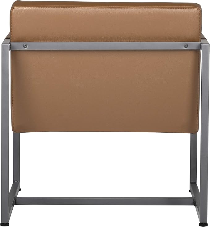 Studio Designs Home Modern Accent Chair Camber Mid-Century, Pewter Grey Metal Frame & Caramel Brown Leather
