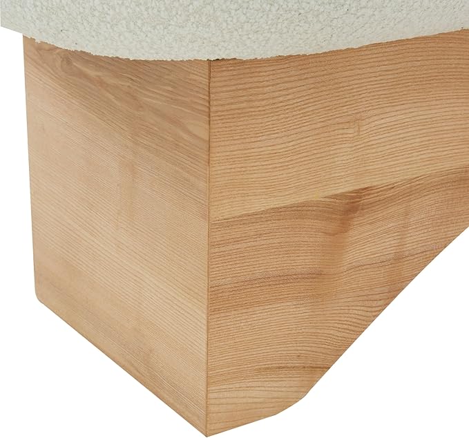 SAFAVIEH Couture Collection Carsen Mid-Century Modern Ivory Boucle/Natural Oval Bench (Fully Assembled)