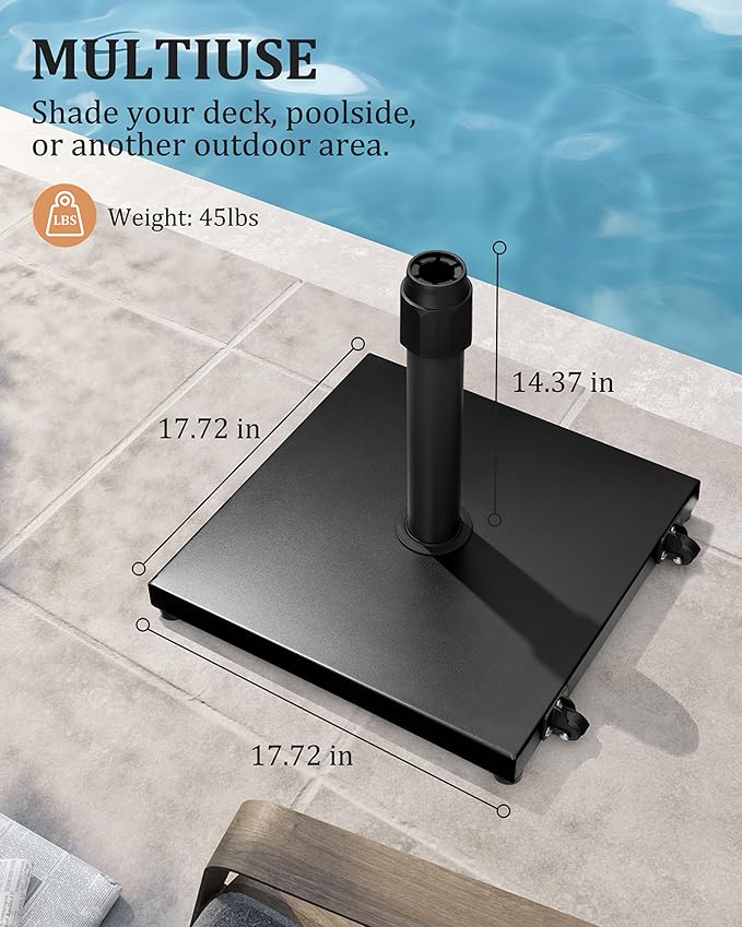 42lbs Patio Umbrella Base with Wheels - Heavy Duty Outdoor Patio Market Umbrella Stand for Deck with Rollers, Poolside, Balcony, Wind-Resistant Design, Black