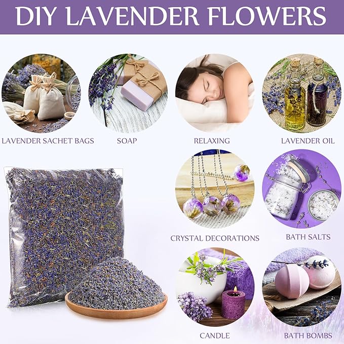 Treela 1 Pound Dried Lavender Bulk Dry Lavender Buds Fragrant Flower Petals for DIY Wedding Gift Fragrance Sachets