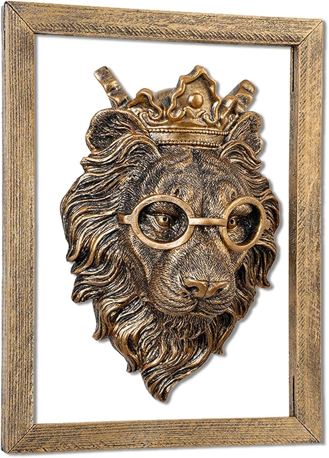 Zotabe 5PCs Animal Heads Wall Decor, Animal Sculptures Wall Dec, Moose Head Wall Mount, Lion Art, Resin Wall Hanging Decoration for Living Room Bedroom Kitchen Gift (Royal Specs Lion, 1)