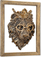 Zotabe 5PCs Animal Heads Wall Decor, Animal Sculptures Wall Dec, Moose Head Wall Mount, Lion Art, Resin Wall Hanging Decoration for Living Room Bedroom Kitchen Gift (Royal Specs Lion, 1)