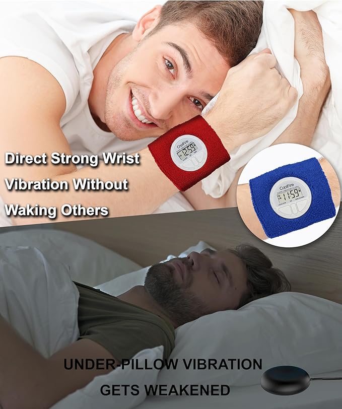 Coolfire Vibrating Alarm Clock - Silent Alarm Wristband Vibrating Alarm Watch. Silent Wrist Shock Alarm Clock. Vibration Alarm Bracelet Deep Sleeper & Vibrate Alarm (Black) (Black)