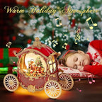 Christmas Snow Globes,Christmas Carriage Snow Globe with 8 Music & Timer, Battery Or USB Cable Powered Operated Glittering for Christmas Table Centerpiece Decoration.Santa,Christmas Tree