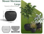 DTY Signature Mount Sherman 19.7''D x 21.7''H Modern Indoor Outdoor Fiberstone Sphere Planter, Durable Round Garden Pot, Weather Resistant, Drainage Hole & Rubber Plug (Ribbed Black, Large)