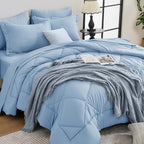 HEVUMYI Light Blue Twin-XL Comforter Set - 5-Piece All Season Bed in a Bag Twin-XL, Ultra Soft Bedding Set with Comforter, Flat Sheet, Fitted Sheet, Pillowcases, Pillow Shams