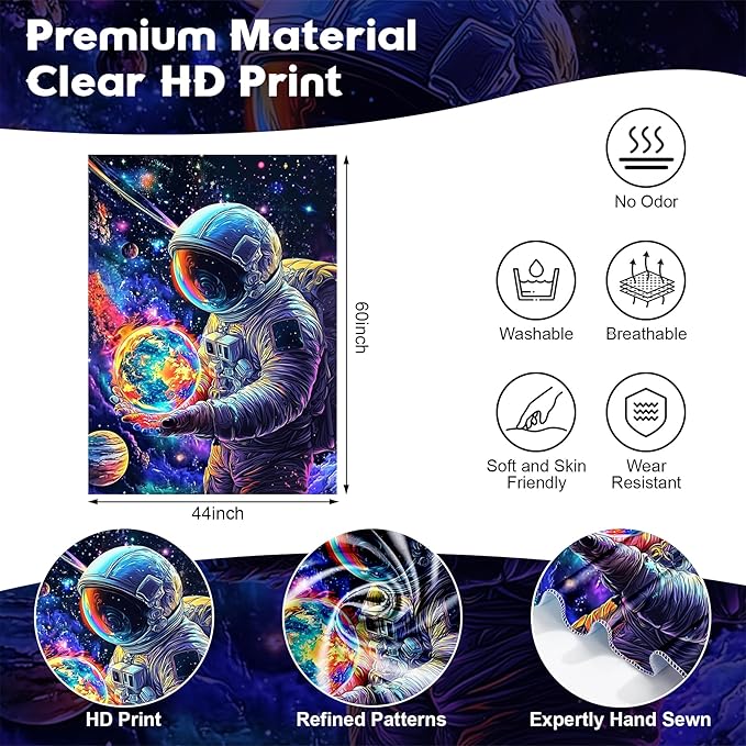 NYZE Astronaut Space Tapestry for Bedroom, Glow in the Dark Room Decor Wall Tapestries, Cool Galaxy Planet Wall Hanging, Wall Hanging for Men Guys Gamer Room Dorm Living Room 44x60 in