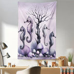 Ambesonne Purple Tapestry, Dried Tree with Mushrooms in Lilac Color Palette and Huge Seahorse Prints, Fabric Wall Hanging Decor for Bedroom Living Room Dorm, 30" X 45", Mauve and Lavender