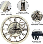 The B-Style Large Wall Clock 24 inch Moving Gear Wall Clock Oversized Vintage Farmhouse Wall Clocks for Living Room Decor Rustic Industrial Wood Clock (Desert Beige and Bronze, 36 inch/90cm)