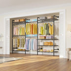 Timate F3 Garment Rack Heavy Duty Clothes Rack for Hanging Clothes, Expandable Industrial Pipe Wall Mounted Clothing Racks, Adjustable Storage Wardrobe Closet Kit Walk in Closet Systems, Black
