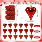 18 Pcs Valentines Tree Heart Ornaments Red Valentines Tree Decorations 3 Style 3.2" Heart Shaped Valentine Hanging Ornaments for Christmas Tree Wedding Party Decoration