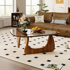 CAJCA Coffee Table for Living Room Mid Century Modern Center Table with Glass Top and Wood, Brown/Walnut