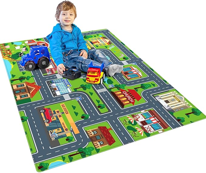 Kids Car Playmat, Kids Rug for Playroom Car Mat Town City Road Traffic Rugs, Play Mat for Floor, Extra Large Boys Kid Car Track Play Rug (Style Four, 59X 39.4 INCH)