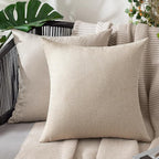 MIULEE Pack of 2 Decorative Outdoor Solid Waterproof Throw Pillow Covers Faux Linen Garden Farmhouse Cushion Cases for Patio Tent Balcony Couch Sofa 18x18 Inch Beige