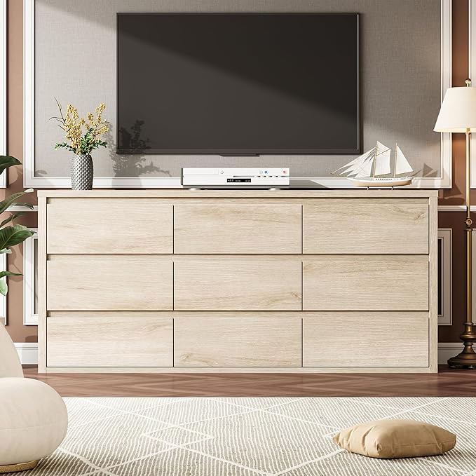 GarveeHome 9 Drawer Dresser for Bedroom, Wide Modern Chest of Drawers, Large Wood Dresser Wooden Storage Organizer for Living Room, Hallway Entryway
