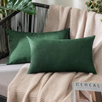 MIULEE Pack of 2 Decorative Outdoor Solid Waterproof Throw Pillow Covers Christmas Faux Linen Garden Farmhouse Cushion Cases for Patio Tent Balcony Couch Sofa 20x12 Inch Emerald Green