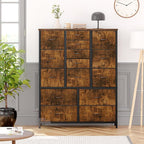 GarveeHome 15 Drawers Dressers, Chest of Drawers with Wood Tabletop, Metal Frame, Storage Organizer Unit with Fabric, Tall Dressers for Bedroom Living Room Hallway Entryway, Rustic Brown