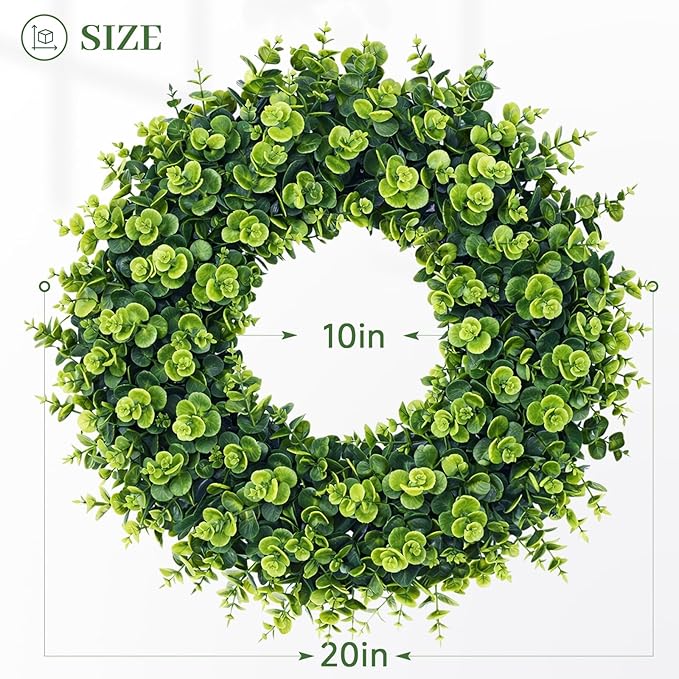 20Inch Boxwood Wreaths, Spring Summer Wreath for Front Door Perfect for Winter All Season Year Round Decor, Faux Boxwood Wreaths Ideal for Front Door Indoor Outdoor Windows Farmhouse