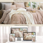 MooMee Gingham Duvet Cover Set 100% Washed Cotton Linen Like Textured Breathable Durable Soft Comfy Modern Checkered Design (Dark Orange Gingham, Twin 68"x90")