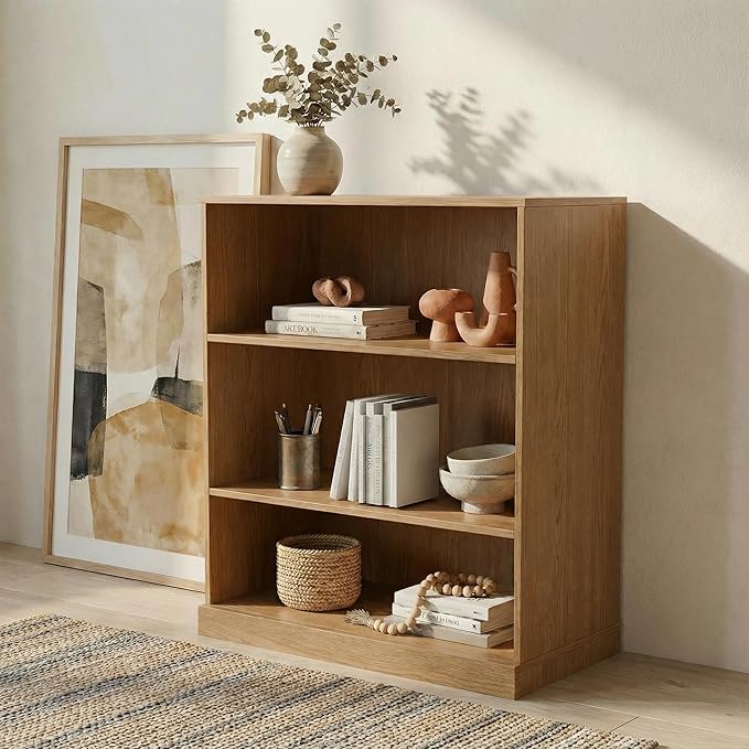 Casaphoria 36" H Wooden Bookshelves, 3 Tier Heavy Duty Bookshelf with Adjustable Shelves, Farmhouse Bookshelf with 16" Deep Storage Space for Living Room,Bedroom & Home Office