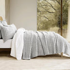 RECYCO Luxury Velvet Quilt Set Full Queen Size Bedding Sets, Ultra Soft Velvet Comforter Set, Lightweight Channel Box Stitch Oversized Bedspread Coverlet for All Season, with 2 Shams, Frost Gray