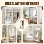 Antok Over The Door Mirror Full Length, 58'' x 21''Wall Mounted Hanging Mirror, Aluminum Alloy Frame, Shatterproof Glass, No Drill Installation for Bedroom, Closet, Bathroom, Dorm, Rect Corner,Black
