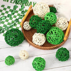 SANNIX 16 Pcs St Patricks Day Vase Filler Wicker Rattan Orbs Decorative Balls for Bowls, St. Patrick's Day Green Rattan Balls Decor for Green Spring Home Decorations