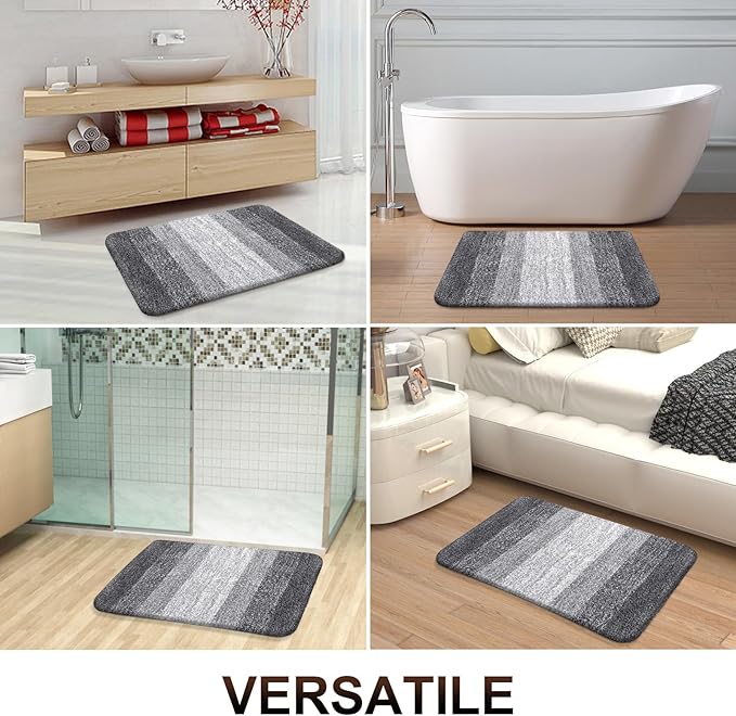 OLANLY Bathroom Rug Set 2 Piece, Soft Absorbent Microfiber Bath Rug Set, Non-Slip, Machine Wash Dry, Plush Shaggy Bath Mats for Bathroom (30"x20"+24"x16", Grey)