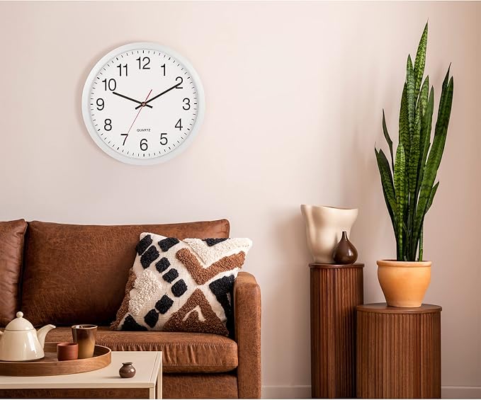 Bernhard Products White Wall Clocks, 2 Pack Silent Non Ticking - 16 Inch Extra Large Quality Quartz Battery Operated Round Easy to Read Home/Office/Business/Kitchen/Classroom/School Clock, Black Hands