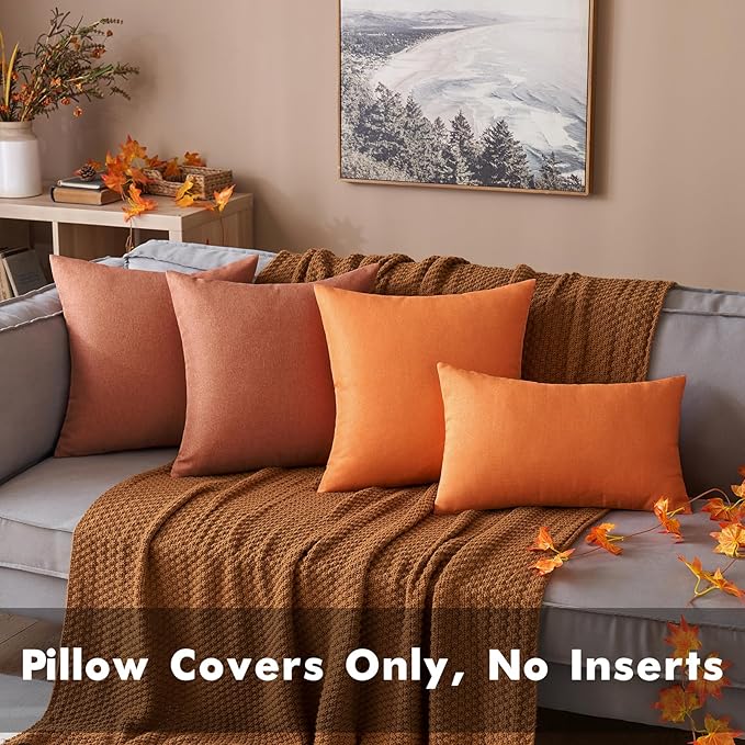 MIULEE Pack of 2 Decorative Outdoor Solid Waterproof Throw Pillow Covers Faux Linen Garden Farmhouse Cushion Cases for Summer Patio Tent Balcony Couch Sofa 12x12 Inch Rust