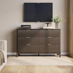 LINSY Fluted 6 Drawer Dresser for Bedroom, 54" Wide Mid-Century Modern Tall Chest of Drawers, Curved Corner Design, Storage Dressers with Deep Drawers, Large Accent Wood Cabinet for Bedroom, Walnut