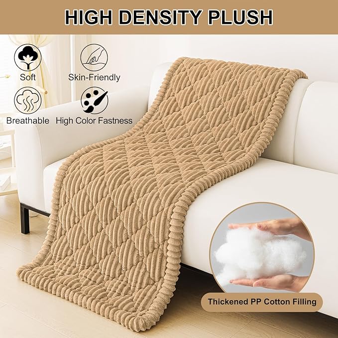 Smiry Pet Couch Cover for Dogs Washable, Non-Slip Fuzzy Couch Covers for 3 Cushion Sofa Pet Friendly, Soft Thick Furniture Protector Sofa Slipcover Mat for Dogs (Camel, 27.6" x 27.6")