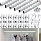 Tandefio Chrome Closet Rod 92 Inch with Oval Closet Rod 6 End Supports for Laundry Room Hanging Clothes Waterproof Shower for Curtains(Silver,6 Sets)