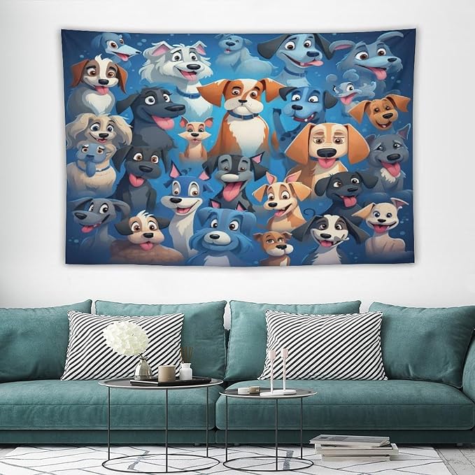 VUMIVI Cartoon Dog Tapestry Cute Puppy Pet Lovers Animal Theme Colorful Illustration Tapestry Wall Hanging for Living Room Bedroom Dorm Classroom Aesthetic Decor W90xL60in