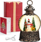 Snowman Snow Globe Christmas Decorations Indoor Deer Cardinal Snowman Gifts Classic Relief Texture Musical Glitter Snowfall USB/Battery Timer Lantern 10.6 inch
