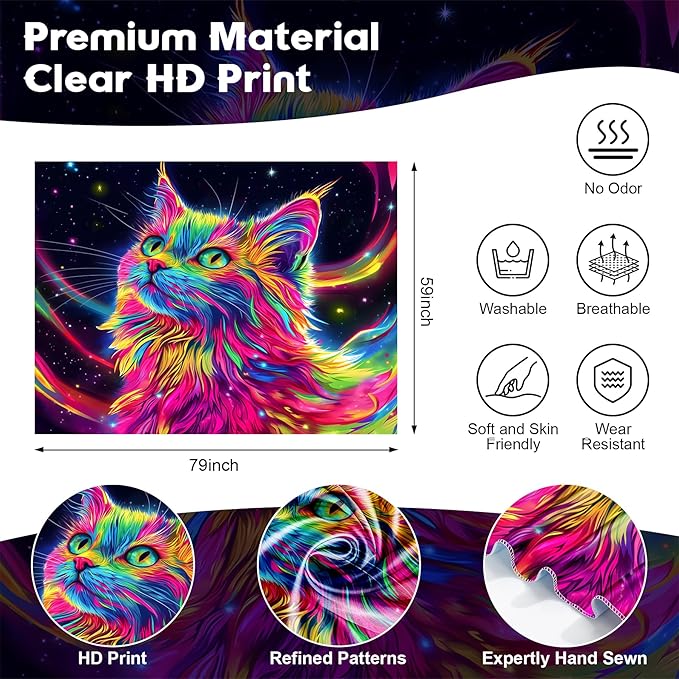 NYZE Cat Tapestry for Bedroom, Music Wall Tapestry, Party Decor Glow in the Dark Room Decor Tapestries, Cool Galaxy Planet Wall Hanging, Wall Hanging for Room Dorm 79in x 59in