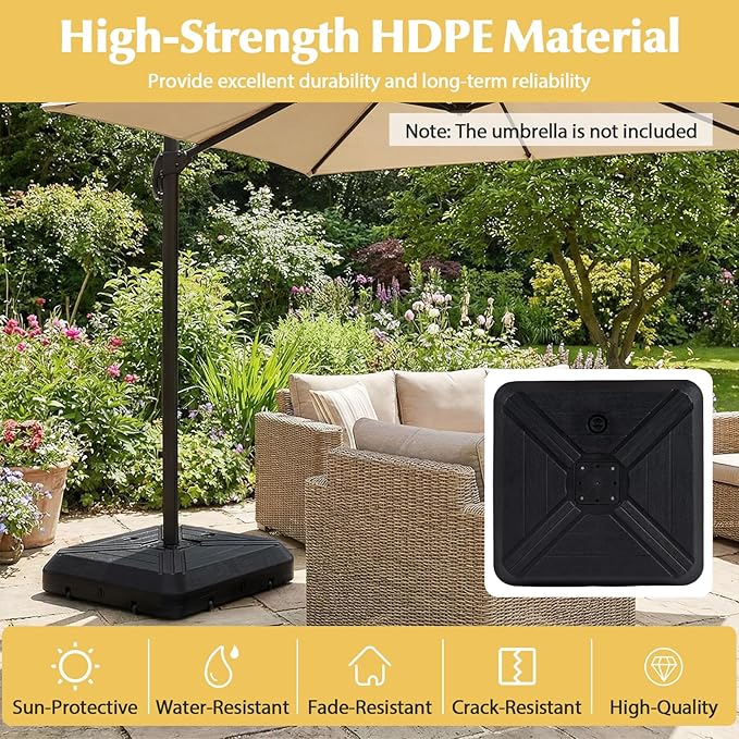 Tangkula Cantilever Umbrella Base with Wheels, 345 LBS Heavy-Duty HDPE Sand Water Filled Offset Umbrella Weighted Stand with Cross Base for Patio Backyard Poolside