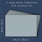 The Master Herbalist Fragrant Scented Drawer Liners in a Geometric Print (Folded) | Natural | Pack of 5 Sheets | Contains Essential Oils | Made in The UK (Dusk Blue | Fresh Linen, Folded)