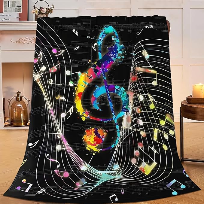 Music Blanket for Girls Women Music Notes Lovers Gifts for Boys Men Lightweight Fuzzy Throw Blanket Cozy Plush Flannel Fleece Blankets for Bed Decor 60"x80"