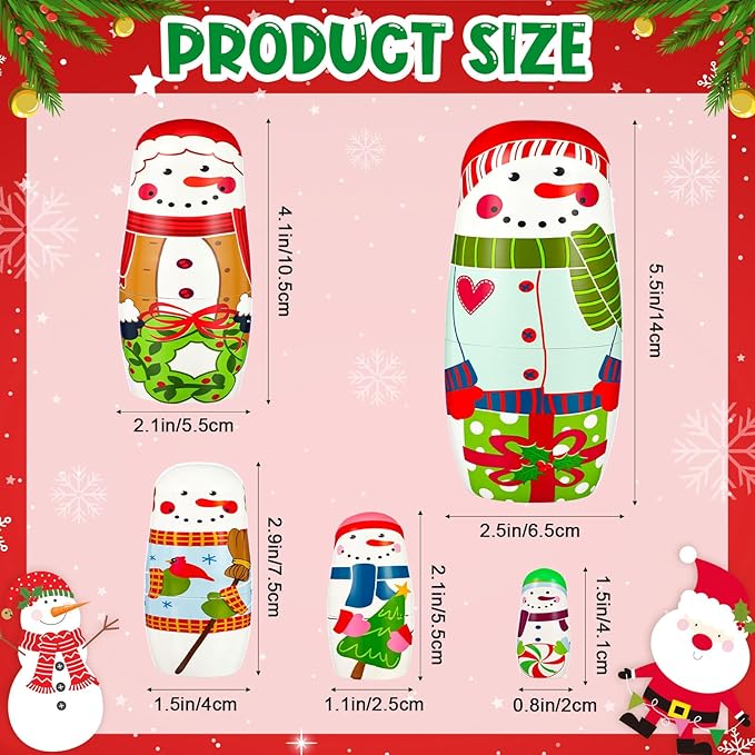 Gejoy Russian Nesting Dolls for Kids Handmade Matryoshka Wooden Stacking Toys Nesting Dolls Collectible Gifts for Winter Christmas Holiday Present Boys Girls Adults Home Decor(Snowman)