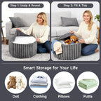 Tiita Round Stuffed Pouf Ottoman, Stripe Faux Fur Poufs with Foam Chunk Filling, Furry and Fluffy Pouf 21×21×12 inch Foot Stool Storage Ottoman,Puff Office Foot Rest for Couch Living Room, Grey