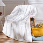 NEWCOSPLAY Super Soft Queen Blanket White Premium Silky Flannel Fleece Leaves Pattern Lightweight Bed Blanket All Season Use (White, Queen(90"x90"))