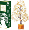 Crocon Citrine Gemstone Tree Feng Shui Figurine Money Bonsai Chakra Balancing Good Luck Prosperity Reiki Healing Crystals Decoration Ornament Sculpture Table Decor Gift Size 10-12"""