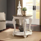 Signature Design by Ashley Realyn Cottage Style Round End Table, Fixed Lower Shelf, Antiqued 2-tone, Finish, Wood, 26" W x 26" D x 25.88" H, White and Brown