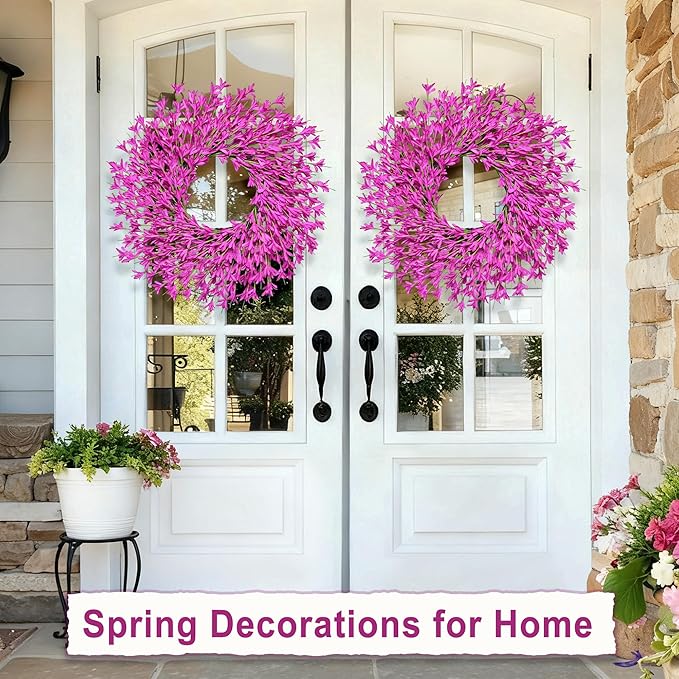 26 Inch Spring Wreaths for Front Door Large Spring Door Wreath Easter Valentines Wild Floral Summer Wreaths Outside All Season for Farmhouse Porch Wall Wedding Living Room Home Decor(Rose Red)