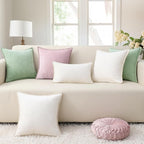 decorUhome Spring Chenille Soft Cozy Throw Pillow Covers 26x26 Set of 2, Modern Farmhouse Boho Velvet Decorative Euro Sham Pillow Cases with Stitched Edge for Couch Sofa Bed Home Decor, Cream White