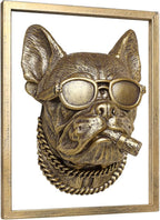 Animal Heads Wall Decor (Includes Metal Frame) Resin Animals Sculptures Head Wall Hanging Decoration Gold vintage Wall Sculpture for Living Room Bedroom Office(Bulldog)