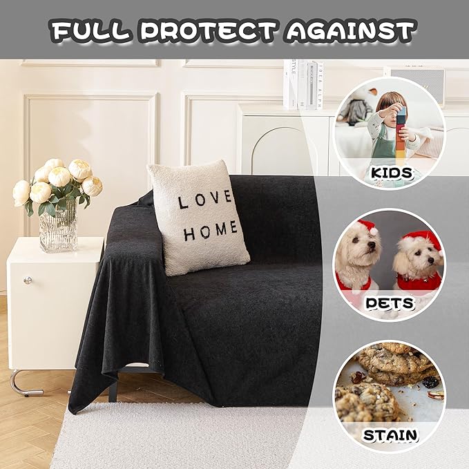 MYSKY HOME Black Couch Covers for Sectional Sofa, Couch Cover L Shape Couch Covers for Dogs Washable Couch Cover Banket Modern Sofa Slipcovers, Super Soft Sofa Towel for Kids, Pets, 71" x 134"