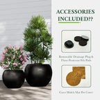 DTY Signature Mt Sherman 12.6''D x 10''H Fiberstone Round Planter with Drainage Hole, Smooth Finishes, Weather Resistant for Indoor and Outdoor Use, Included 2 Extra Coco Mats(Pot Opening 8.5'')